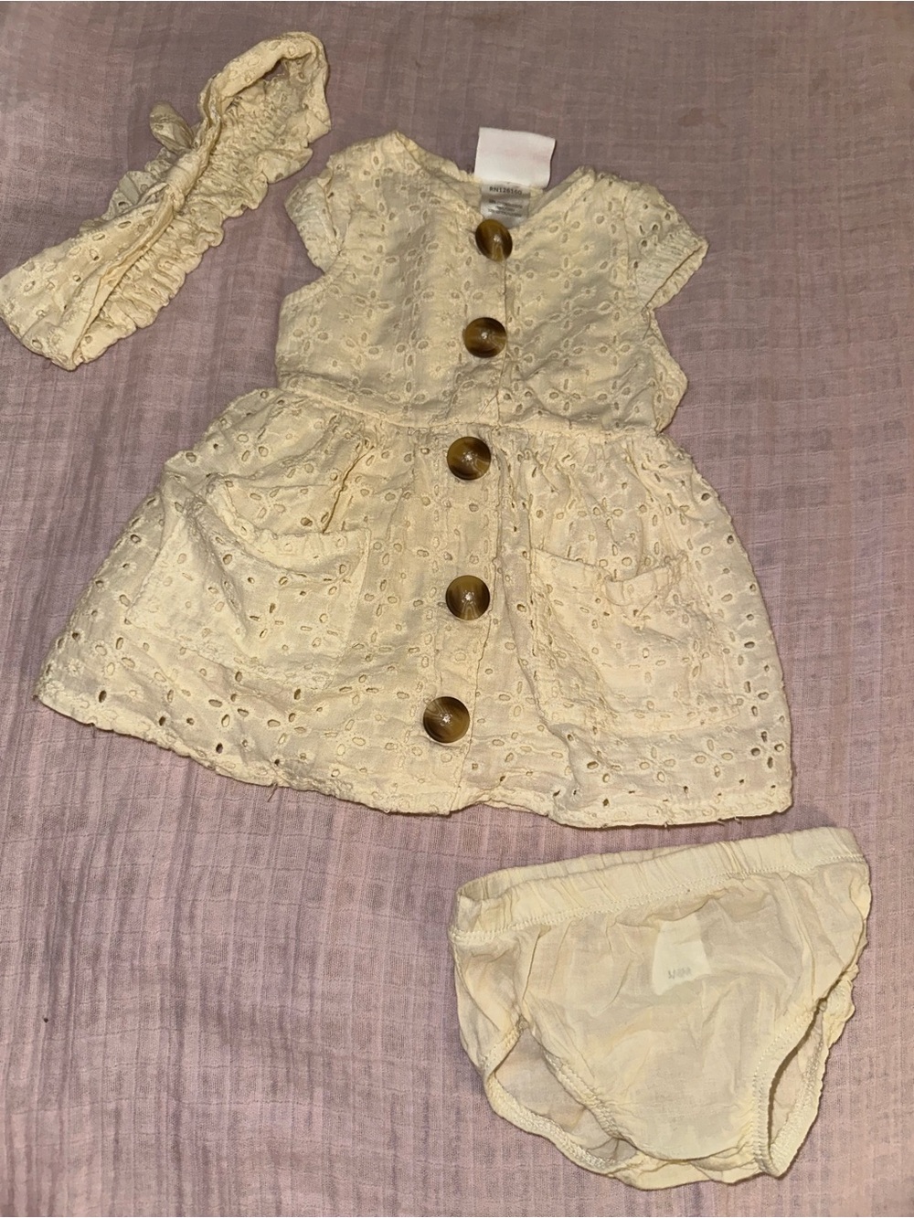 Cream Eyelet Button-Front Baby Dress with Bloomers